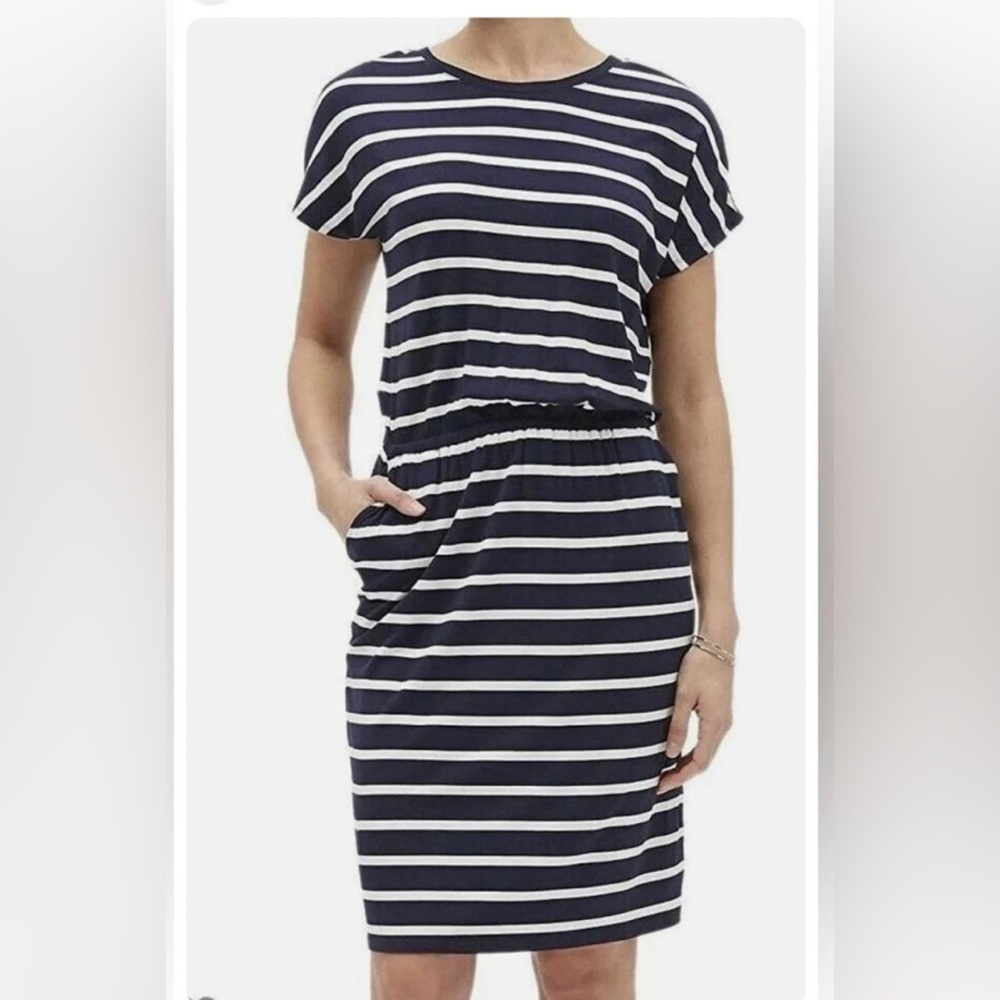 NWT BANANA REPUBLIC 👗 NAVY white stripe dress, SMALL, Pockets, cotton.